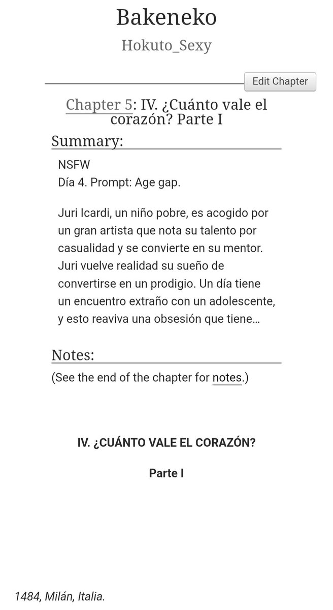 LiliaHktSxy (@liliahktsxy) on Twitter photo Día 4. Prompt "Age gap"
✏️Bakeneko
✏️NSFW | AU Historical | E | 3k
✏️ IV. ¿Cuánto vale el corazón? Parte 1
archiveofourown.org/works/69763536…
<a href="/itfsweek/">Itafushi Summer Bomb 2025</a>
#ITFSbomb2025 Día 4. Prompt "Age gap"
✏️Bakeneko
✏️NSFW | AU Historical | E | 3k
✏️ IV. ¿Cuánto vale el corazón? Parte 1
archiveofourown.org/works/69763536…
<a href="/itfsweek/">Itafushi Summer Bomb 2025</a>
#ITFSbomb2025