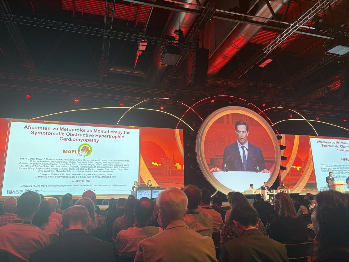 almucastro01's tweet photo. Pablo García-Pavía ( @dr_pavia) 
presenta #MAPLEHCM
Excelentes resultados para aficamten frente a metoprolol en MHO
#ESC25 
#LaSECteLleva a ver el resumen de este vídeo en unas horas https://t.co/uqbz2ghLY0