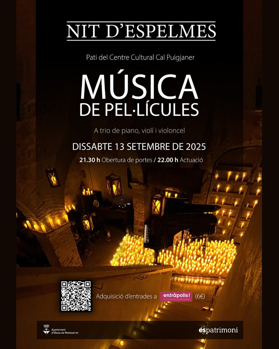 AjuntamentOlesa's tweet image. 🔴 CONCERT

🎶 Recorda que ja pots reservar les teves entrades per la nova edició de la Nit d’Espelmes, una vetllada on la #música i la #llum es donen la mà per oferir una experiència cultural única.
#Olesa
👇🏻