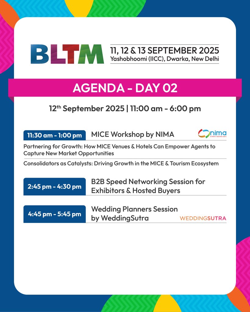 BLTMIndia's tweet photo. From curated networking and high-level panels to India’s first MPI certification, BLTM 2025 is where MICE and bleisure leaders connect, learn, and shape what’s next.

11–13 Sept, Yashobhoomi, New Delhi

Register: https://t.co/W2TaO1ZYyT

#BLTM2025 #MICEIndia https://t.co/WUpD1vDW8W