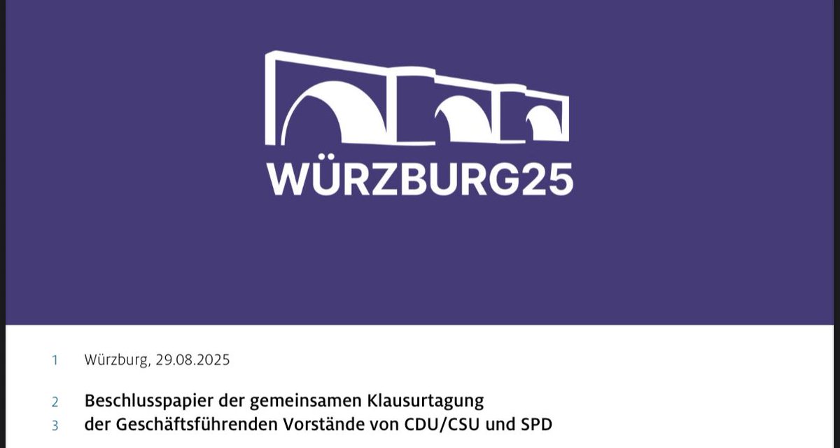 janoschdahmen's tweet image. 1/ Noch mal zu #Wuerzburg25: SPD &amp;amp; Union feiern ihre Klausur ja als Fahrplan aus der eigenen Krise. Was dabei auffällt: Zentrale Zukunftsthemen wie Gesundheit fehlen komplett. Weder die Schieflage von Kranken- &amp;amp; Pflegeversicherung noch der Reformstau spielen irgendeine Rolle.