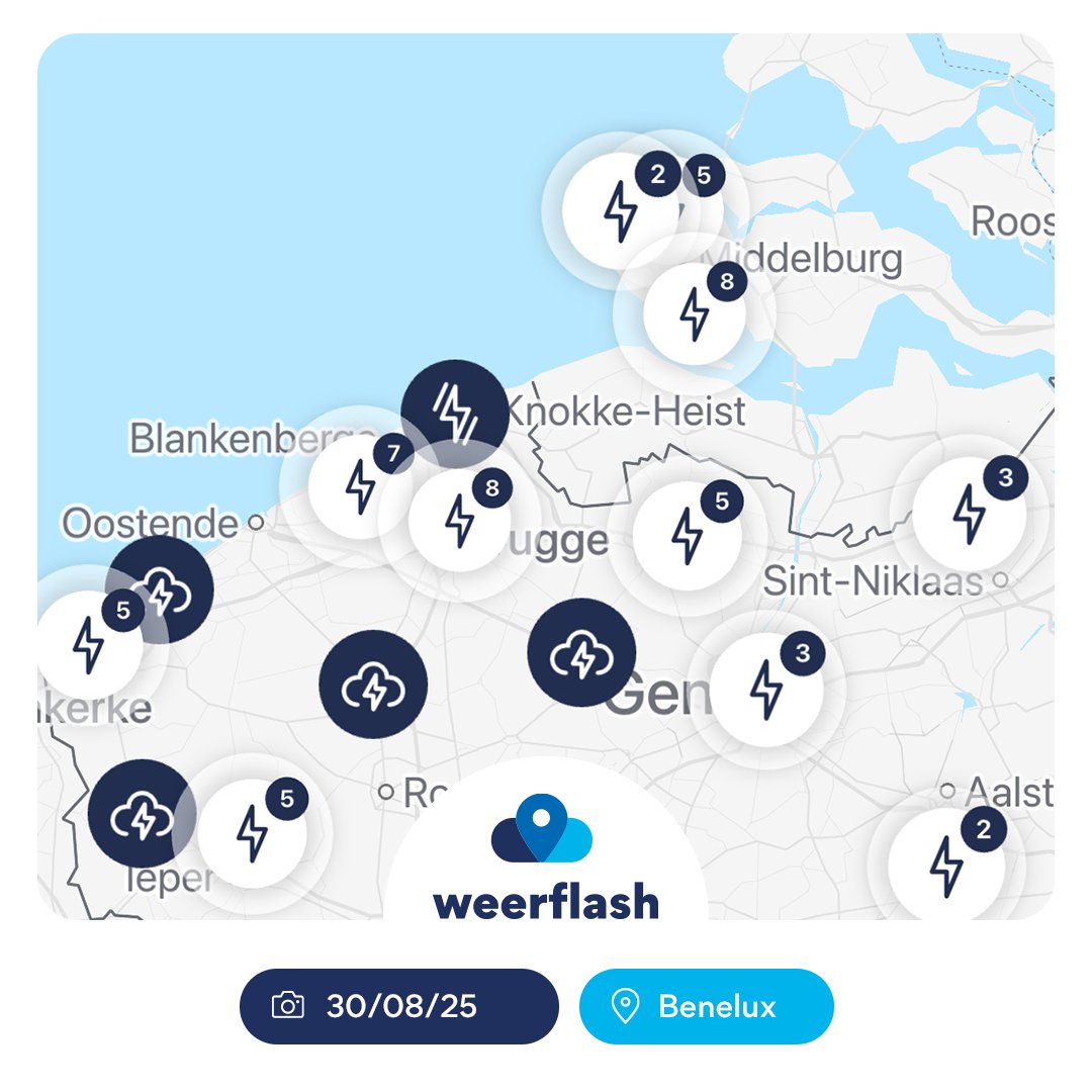 Afgelopen nacht ontstond er boven de #Noordzee op veel plaatsen (fel) onweer. De bliksemontladingen waren tot ruim 100km landinwaarts zichtbaar door de heldere atmosfeer. Meer info over #weerlicht: noodweer.be/onweer-zonder-…