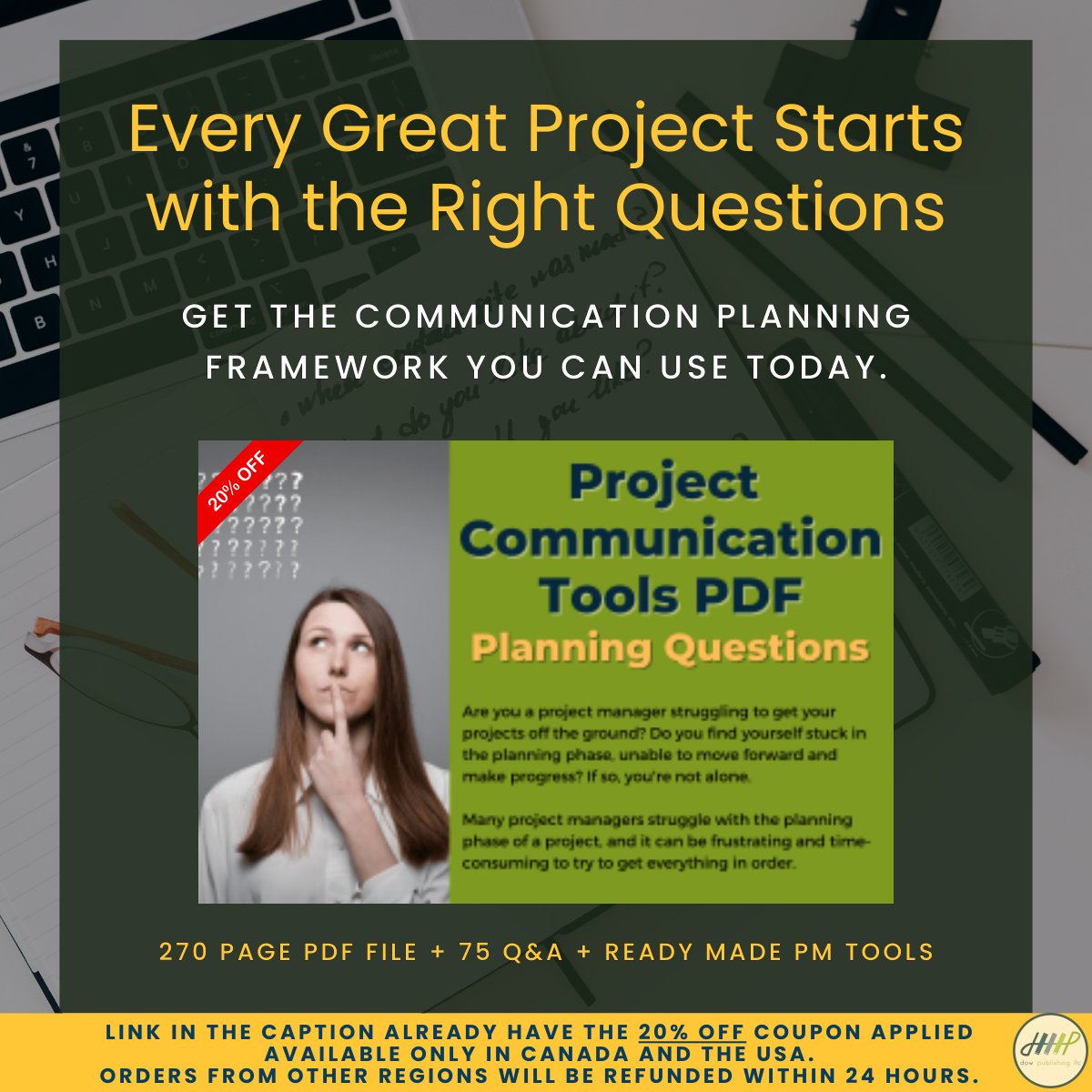 dowpublishing's tweet photo. Strong projects start with strong communication. Use this master document to uncover the right questions and avoid costly mistakes.
20% OFF Link: https://t.co/c8EzUylkvA
#ProjectManagement #PMO #ProjectLeadership #ProjectTools #ProjectPlanning https://t.co/DncyjJPXJ2