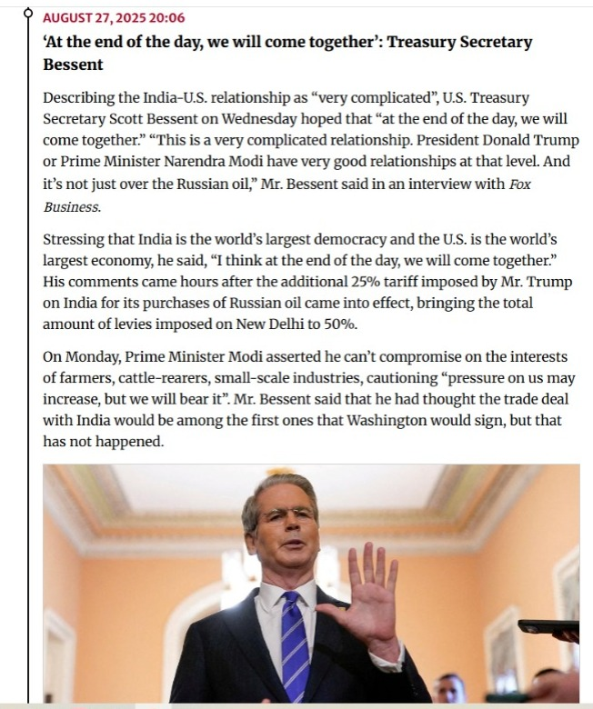 namitverma's tweet photo. #POTUS @realDonaldTrump sends @SergioGor 
#hitman who nailed @elonmusk & #DOGE 
to restore DeepState & @StateDept #policycontrol 
as #Ambassador to #India with #SouthAsian #PolicySupport 
& to soften @narendramodi

@USTreasury @SecScottBessent 
gives #game away in #interview  with @FoxBusiness :
“This is a very Complicated Relationship ... and
IT's NOT JUST OVER the #Russian #Oil "
#Bessent  said.

@the_hindu #Diplomacy #ForeignPolicy #foreignpower #Foreign #Policy @WSJ @WSJIndia @washingtonpost @nytimes @nytimesworld @BostonGlobe @ObserverUK @DailyMail @LeMonde_EN