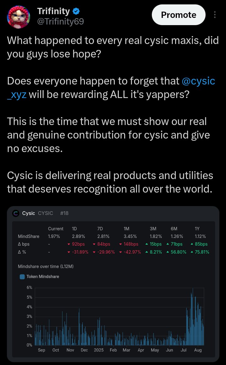 one of the reason why i didn't stopped talking about <a href="/cysic_xyz/">Cysic</a> after the kaito update is not just because i bullieve in the future of ComputeFi but because i bullieve in Cysic Team, why? because they're community aligned, they always interact with the community who believes with