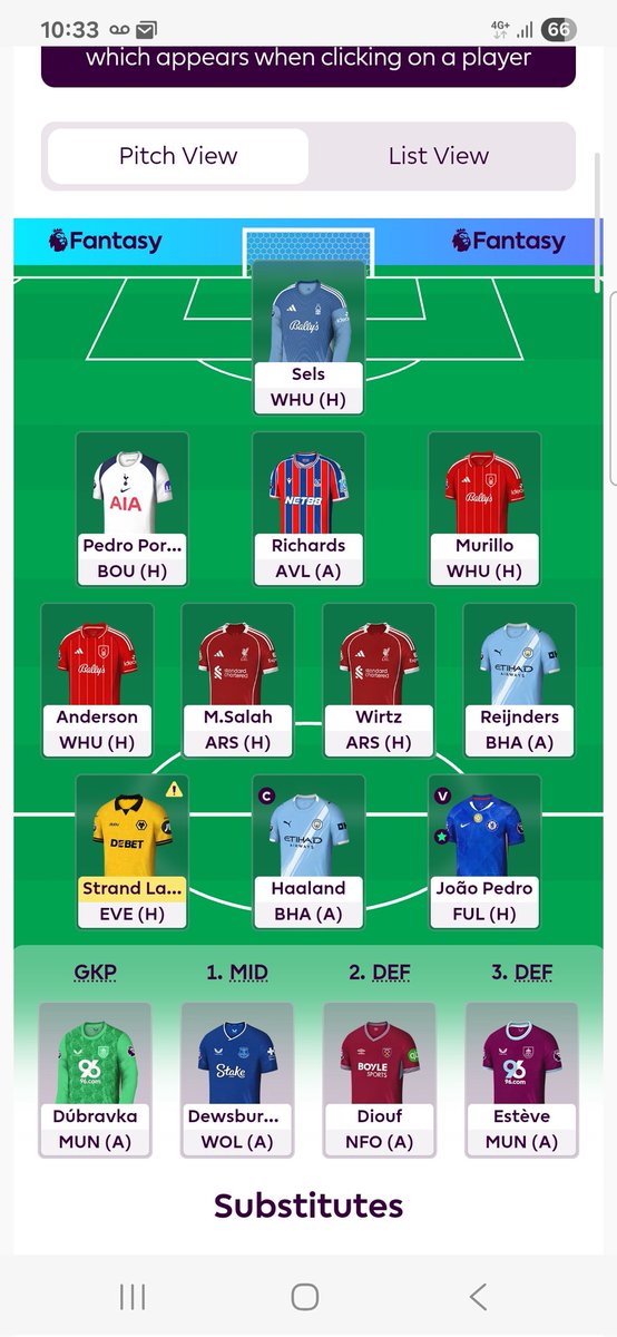 Here's my GW3 team.

Haaland and Anderson in for Watkins and Palmer.

🇳🇴🤖 (C)
OR - 5.4m 😬

Good luck everyone 🤞 🤞🤞

<a href="/FpLalbert/">FPL Albert</a>