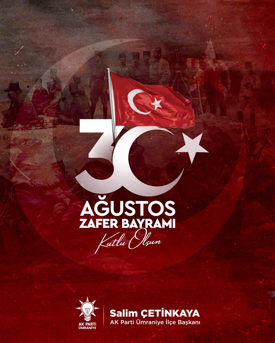 Milletimizin bağımsızlık mücadelesi için yazdığı destanın en büyük nişanesi olan 30 Ağustos Zafer Bayramı’mız kutlu olsun. 🇹🇷

Şanlı #30AğustosZaferi ‘nin 103. yıl dönümünde, başta Gazi Mustafa Kemal Atatürk olmak üzere tüm şehit ve gazilerimizi rahmetle, minnetle anıyorum.