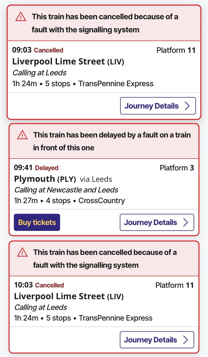 Train issues for Leeds today. Cancelled trains due to signalling problems. <a href="/nufctrust/">Newcastle United Supporters Trust</a> @Nusc2023 #nufc