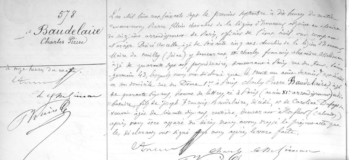 le 31 août 1867 décès au n°1 rue du Dôme à Paris de Charles Baudelaire poète, 6e division du cimetière du Montparnasse