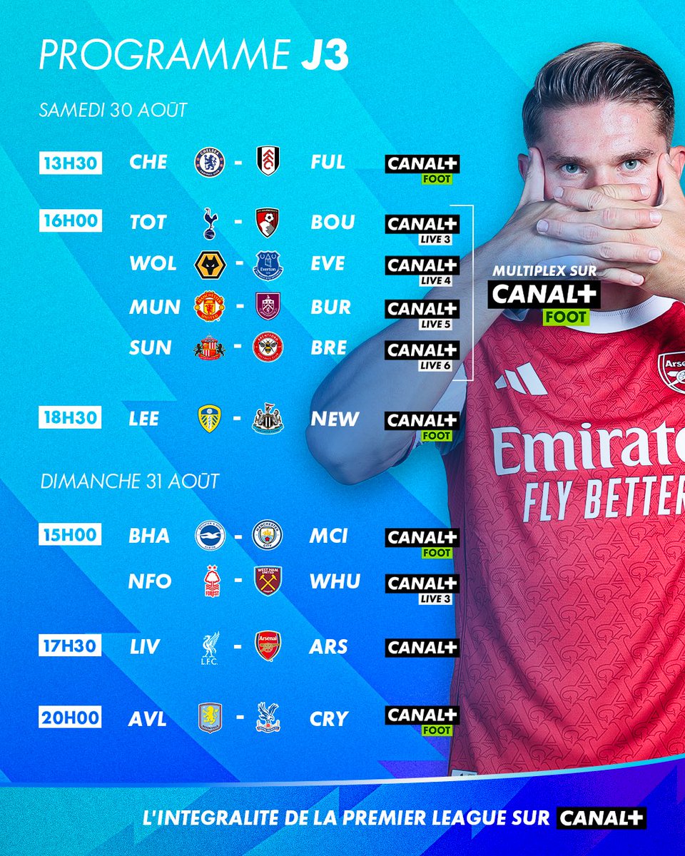 🥲 Dernier week-end de PL avant la trêve internationale ! 

😍 Le choc de cette 3e journée se déroule à Anfield entre Liverpool et Arsenal, dimanche à 17H30 sur CANAL+ 🖥️

#premierleague