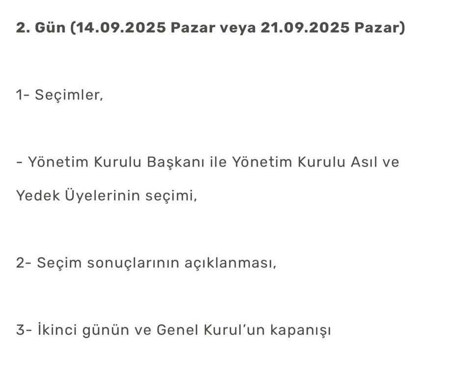Açıklanan Olağanüstü Genel Kurul toplantısı programında sadece Yönetim Kurulu Başkanı ve Üyelerinin seçimi var. Kurulların seçimi ise programa eklenmemiş. Bu kurullar ve üyelerinin seçimi yönetim kurulu kadar önemli. Yeni seçilecek yönetimin kendi kurullarıyla çalışabilmesi