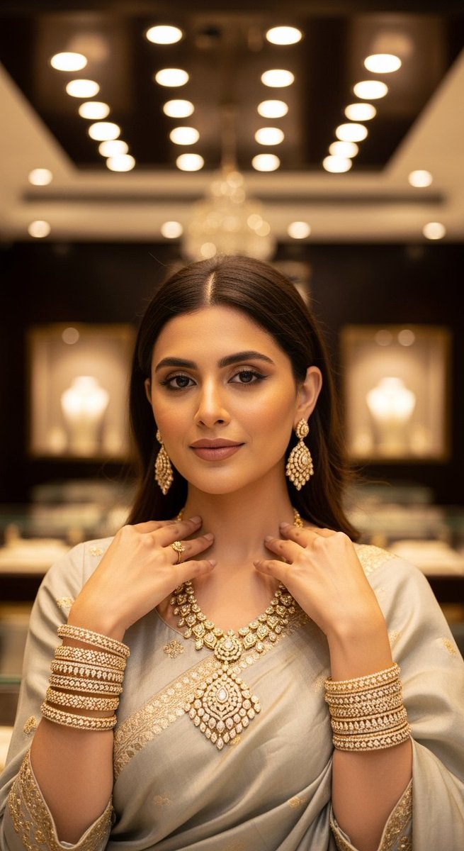 TheEdgyShade's tweet photo. “She doesn’t wear jewellery… she owns it. 💍✨

#LuxuryLook #PakistaniElegance #QueenVibes #LuxuryJewellery #GlowWithGold https://t.co/Y18RHE0QRH