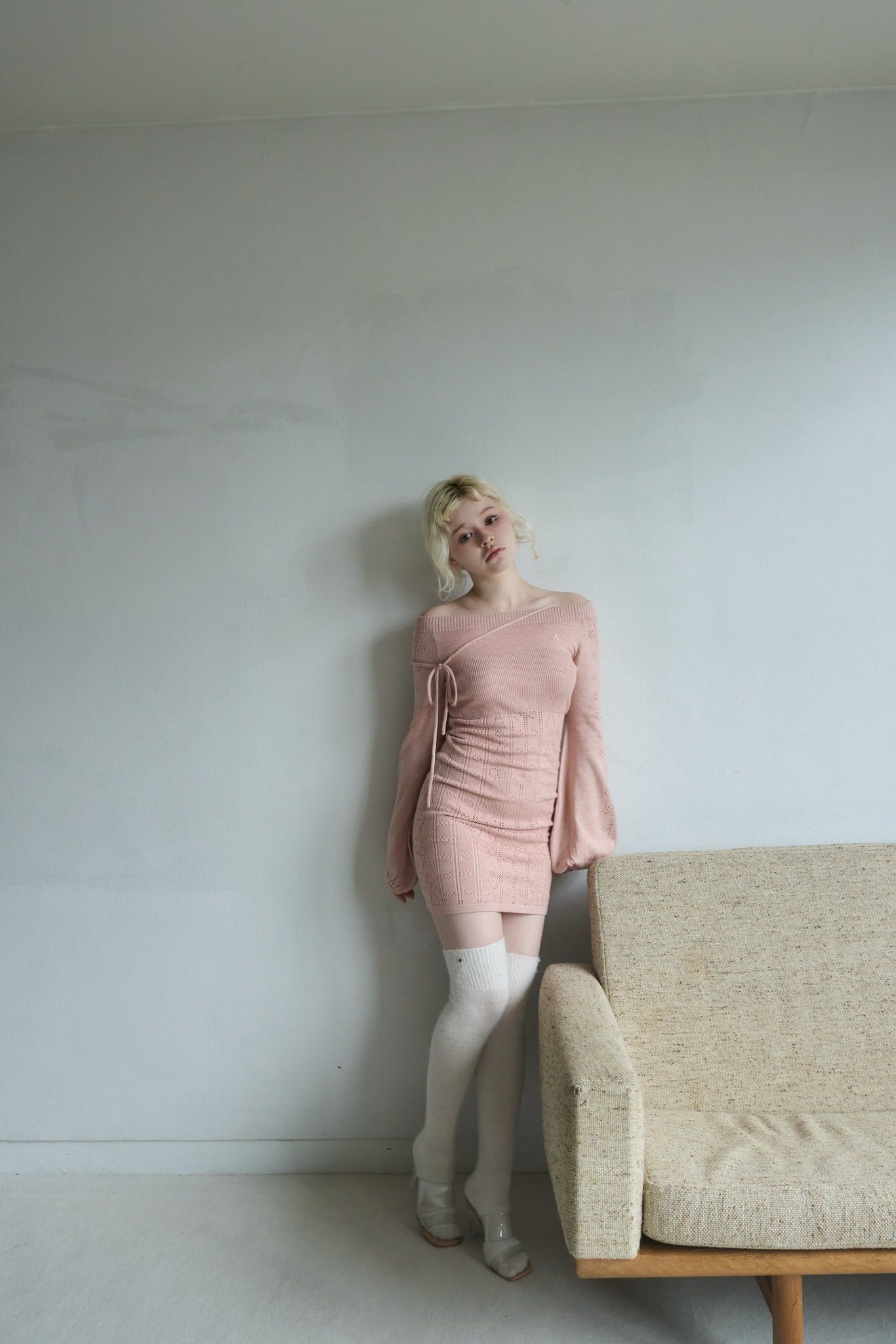 ワンピース andmary Heart crochet mini dress pink ANDMARY】Heart crochet mini dress