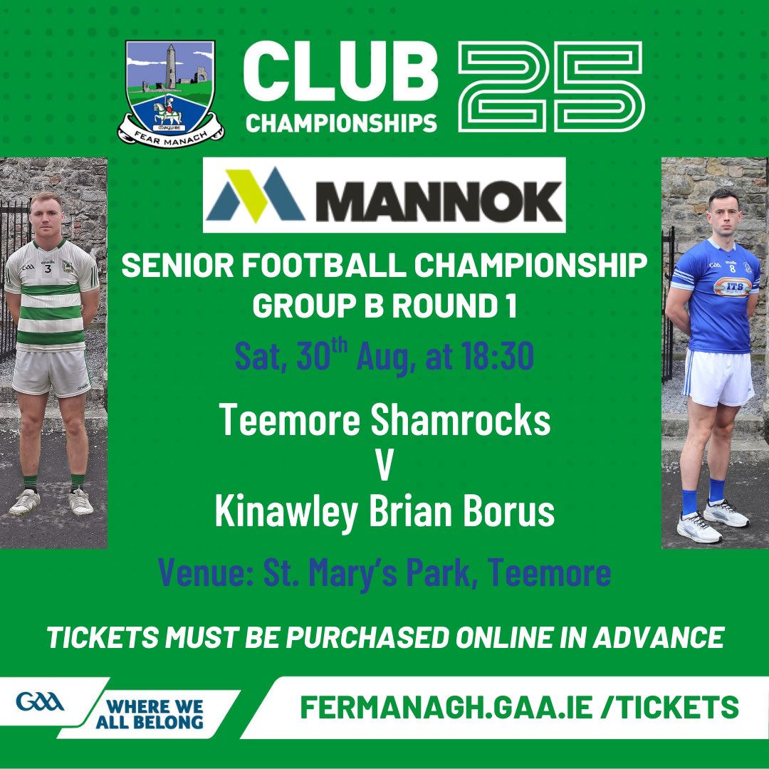 Club Championship todays games.
🎟️ Tickets: fermanagh.gaa.ie/tickets/