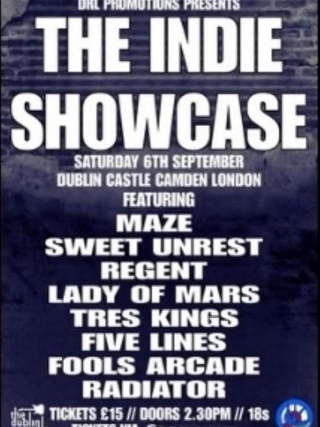 MAZE (@mazeukmusic) on Twitter photo Next Saturday weโre at the <a href="/DublinCastle/">The Dublin Castle</a> , Camden for the indie showcase, under 40 tickets left. <a href="/AwaydayR/">D R L PROMOTIONS</a> <a href="/sweetunrestband/">Sweet Unrest</a>.
Ticket link - seetickets.com/event/the-indiโฆ Next Saturday weโre at the <a href="/DublinCastle/">The Dublin Castle</a> , Camden for the indie showcase, under 40 tickets left. <a href="/AwaydayR/">D R L PROMOTIONS</a> <a href="/sweetunrestband/">Sweet Unrest</a>.
Ticket link - seetickets.com/event/the-indiโฆ