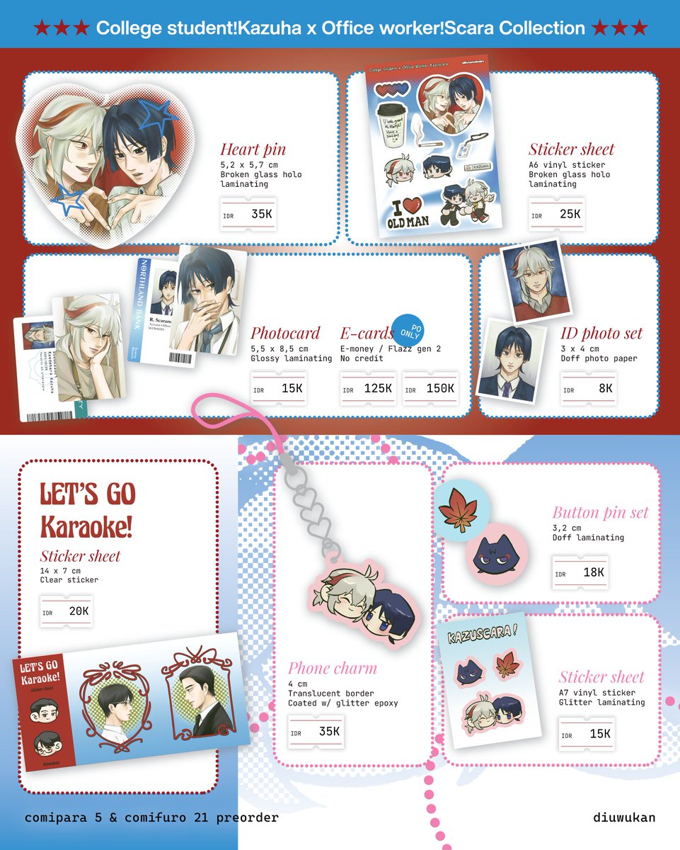 ( ❤️ + 🔄 )

hello, my merch preorder for #comipara5 #cf21 is now open!

📅 30 aug - 14 sept 2025
⭐️ genshin impact / chainsaw man / alien stage / karaoke iko / shugo chara

comipara 5 @ wibu karatan, E-01
comifuro 21 @ fujoverse, TBA (both days)

#comifuro21 #comifuro21catalogue