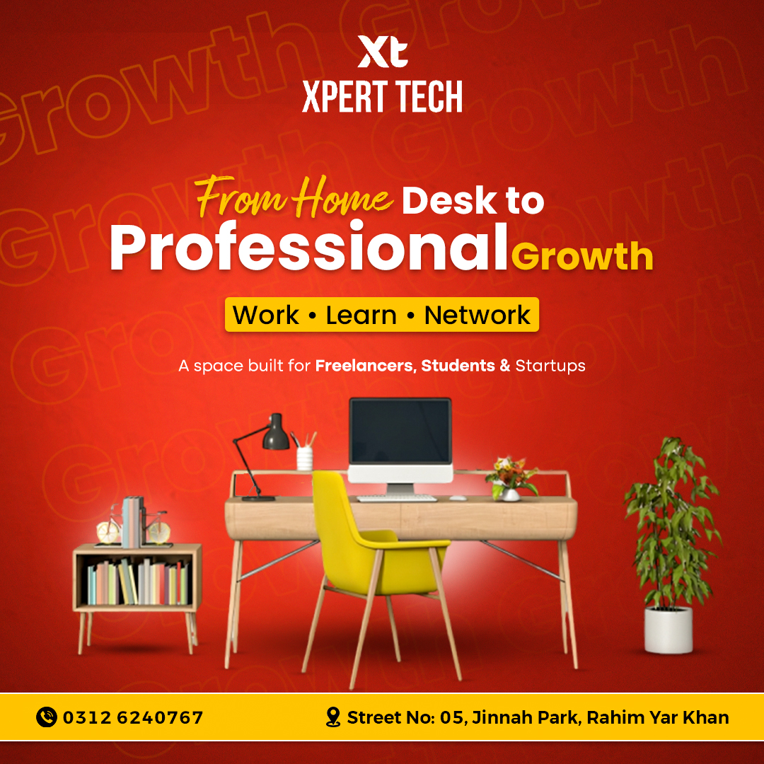 XpertTechNet's tweet image. 𝗪𝗼𝗿𝗸𝗶𝗻𝗴 𝗳𝗿𝗼𝗺 𝗵𝗼𝗺𝗲 𝗶𝘀 𝗰𝗼𝗺𝗳𝗼𝗿𝘁𝗮𝗯𝗹𝗲… 𝘂𝗻𝘁𝗶𝗹 𝗶𝘁’𝘀 𝗻𝗼𝘁.
Distractions. Lack of motivation. No professional growth.

That’s why we’ve created a 𝘀𝗵𝗮𝗿𝗲𝗱 𝗽𝗿𝗼𝗳𝗲𝘀𝘀𝗶𝗼𝗻𝗮𝗹 𝘀𝗽𝗮𝗰𝗲 in Rahim Yar Khan.