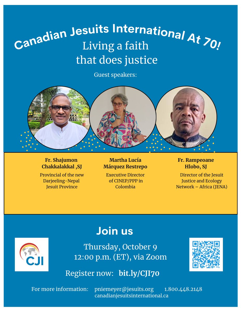 Let’s celebrate 70 years of faith in action! 🌍✝️
Join us Oct 9 at 12 p.m. ET for a special <a href="/weareCJI/">CJI</a> webinar on the impact of Jesuit projects around the world.
🎙️ Hear stories. 🌱 Discover emerging priorities.
🔗 Register: hubs.la/Q03FRZdd0