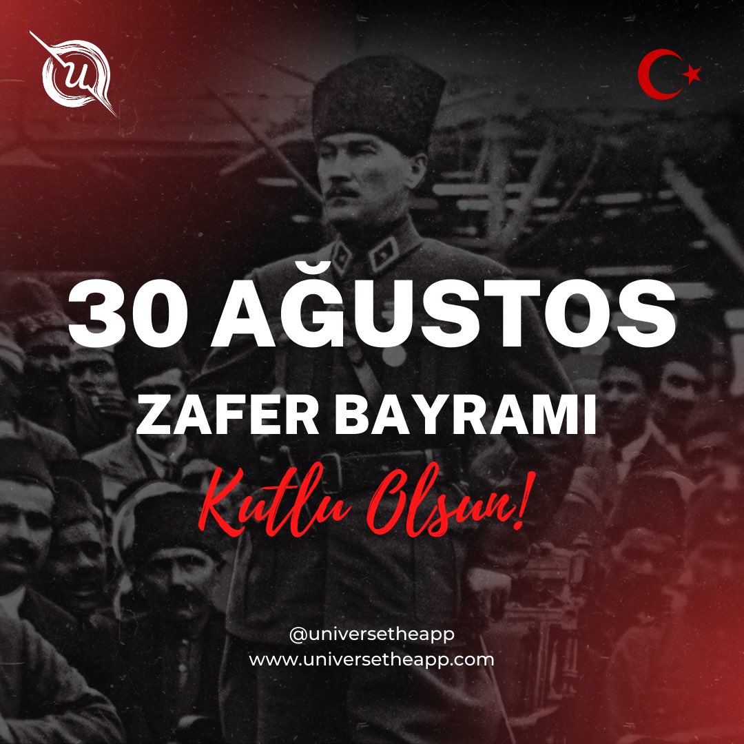 UniVerseTheApp's tweet photo. 🇹🇷 30 Ağustos Zafer Bayramımız kutlu olsun! Vatanımız uğruna can veren aziz şehitlerimizi ve bağımsızlığımızın mimarı Gazi Mustafa Kemal Atatürk’ü saygı, sevgi ve minnetle anıyoruz. https://t.co/6RGL7FwKwl