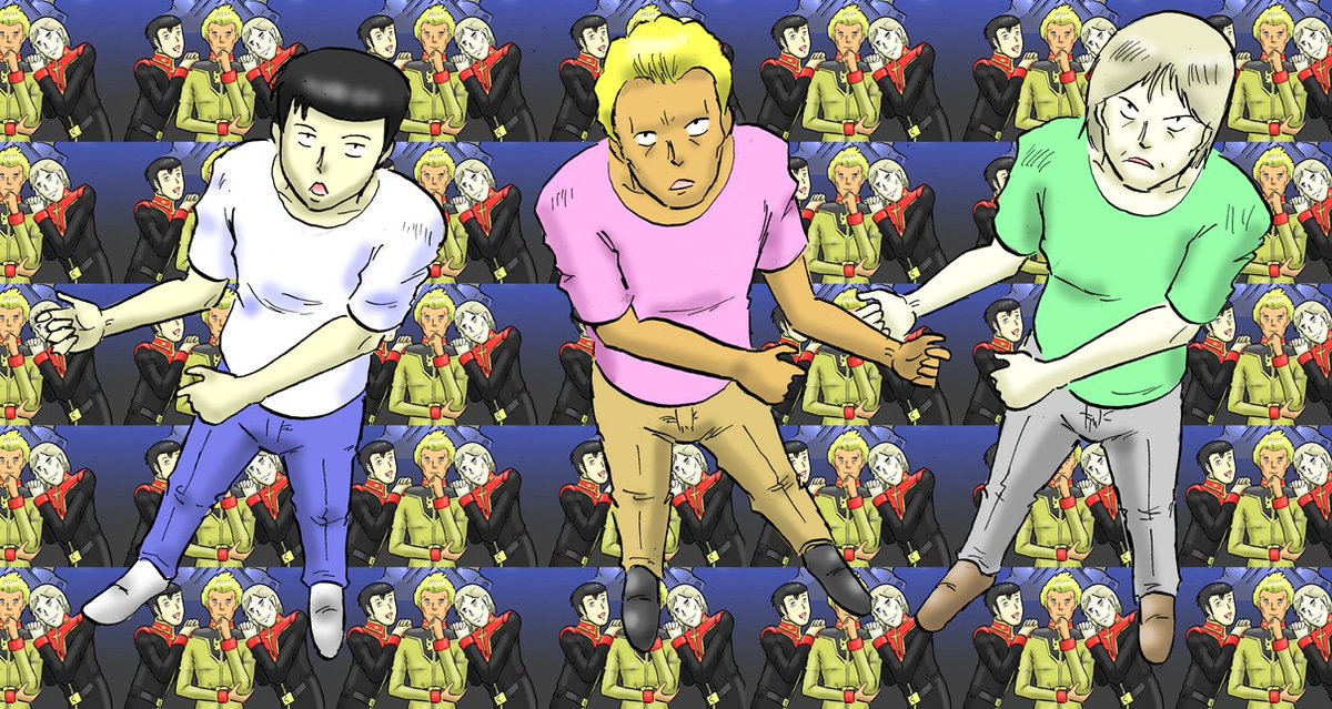 今日のヤザン隊。
これ、YMOの『君に胸キュン』のPVのパロディです。暇な方は元ネタと比較してみてください。