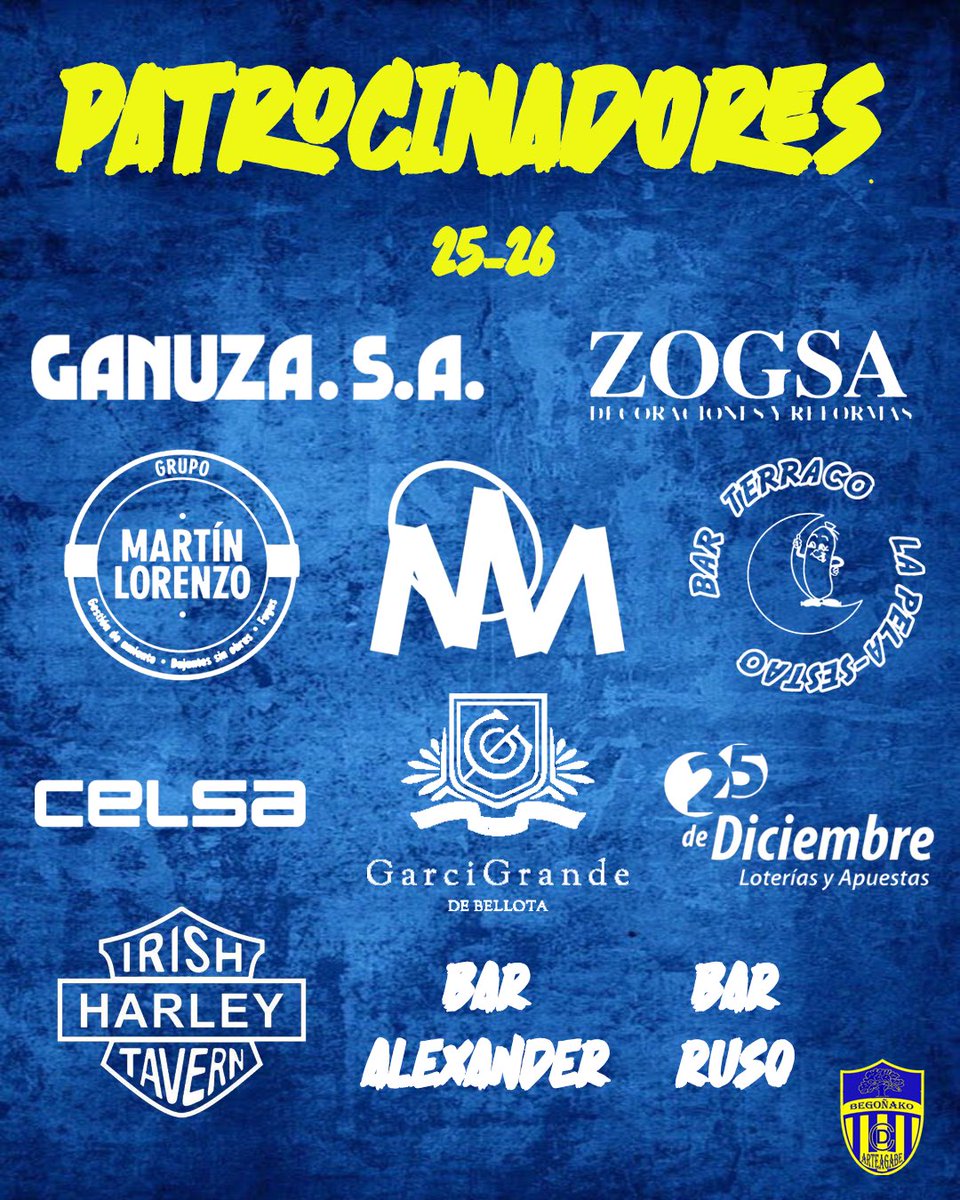 𝑷𝑨𝑻𝑹𝑶𝑪𝑰𝑵𝑨𝑫𝑶𝑹𝑬𝑺 𝟐𝟓-𝟐𝟔💙

Estos son los patrocinadores del club para la próxima temporada. Agradecer a todos el esfuerzo y su confianza, para poder conseguir todos los objetivos. 

#aupabegoñako💙