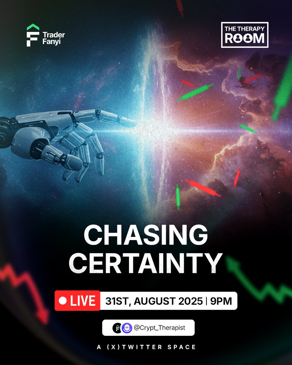Freedom is not in being certain, it is in embracing uncertainty. 
The more you chase guarantees, the less free you become.

Tomorrow in The Therapy Room we will show you how to embrace the unknown,  leverage on probability and be a better trader.

x.com/i/spaces/1lDxL…