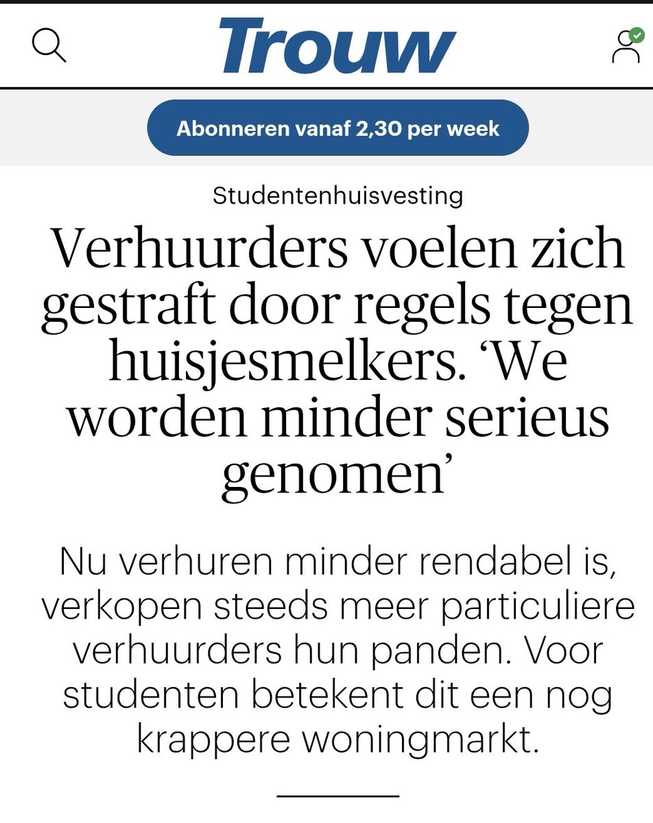 Edward Touw (@edwardtouw) on Twitter photo In dagblad Trouw vandaag aandacht voor de negatieve gevolgen van huurregulering en de torenhoge box 3-belasting voor de studentenhuisvesting.
๐ Studenten รฉn woningzoekenden vertellen over hoe zij klem komen te zitten: trouw.nl/binnenland/verโฆ
๐ Namens <a href="/vastgoed_belang/">Vastgoed Belang</a> vertel In dagblad Trouw vandaag aandacht voor de negatieve gevolgen van huurregulering en de torenhoge box 3-belasting voor de studentenhuisvesting.
๐ Studenten รฉn woningzoekenden vertellen over hoe zij klem komen te zitten: trouw.nl/binnenland/verโฆ
๐ Namens <a href="/vastgoed_belang/">Vastgoed Belang</a> vertel