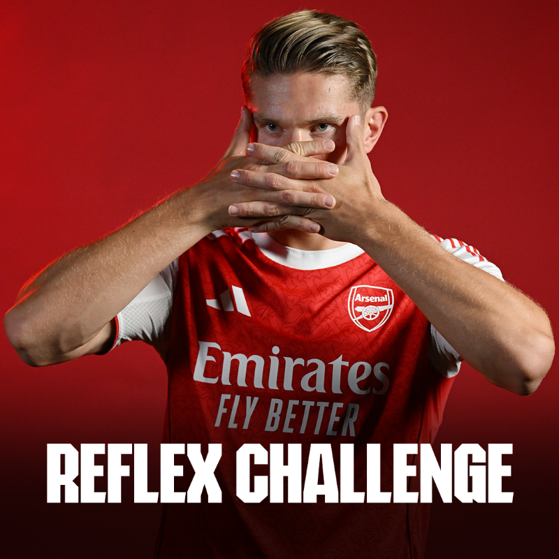 Arsenal's tweet photo. Sharpness in front of goal ✅ 

Viktor Gyokeres flexes his muscles in the Reflex Challenge 📺