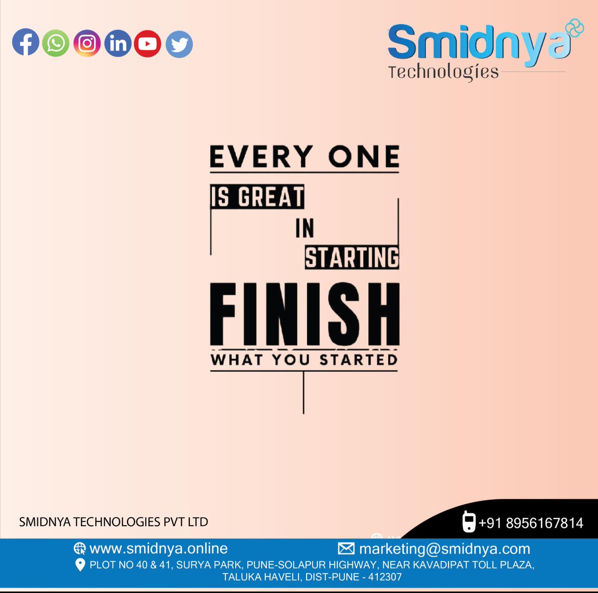 Smidnya11's tweet image. Starting is easy, finishing is rare. At Smidnya Technologies, we turn ideas into reality &amp;amp; see them through to the end. 
know  more  : zurl.co/aqCKd 
#FinishWhatYouStart #Innovation #Tech #Automation #Leadership #Growth #SmidnyaTechnologies