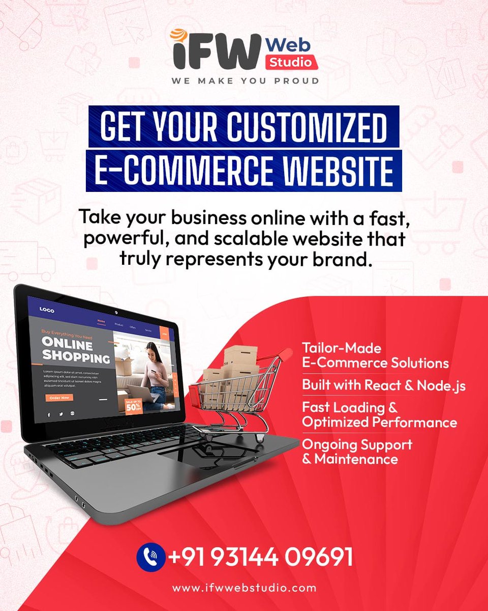 IFWWebStudio's tweet image. Launch your own customized e-commerce website 🚀 Fast, scalable &amp;amp; built to grow your brand.

📞 Call us now: +91 93144 09691 | 🌐 ifwwebstudio.com

#EcommerceWebsite #BusinessGrowth #WebsiteDevelopment #WebsiteDesign #IFWWebStudio