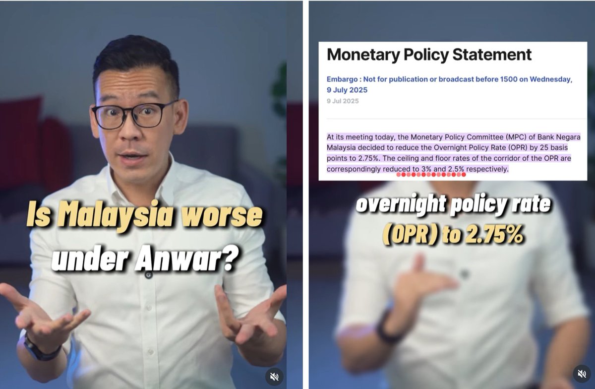 What a ridiculous piece of propaganda from PMX (PART 3).

They’re trying to spin it like Anwar is some kind of genius just because the Madani government lowered the OPR from 3.00% to 2.75%.

Hello, don’t forget it was Madani who raised the OPR from 2.75% to 3.00% back in May 2023