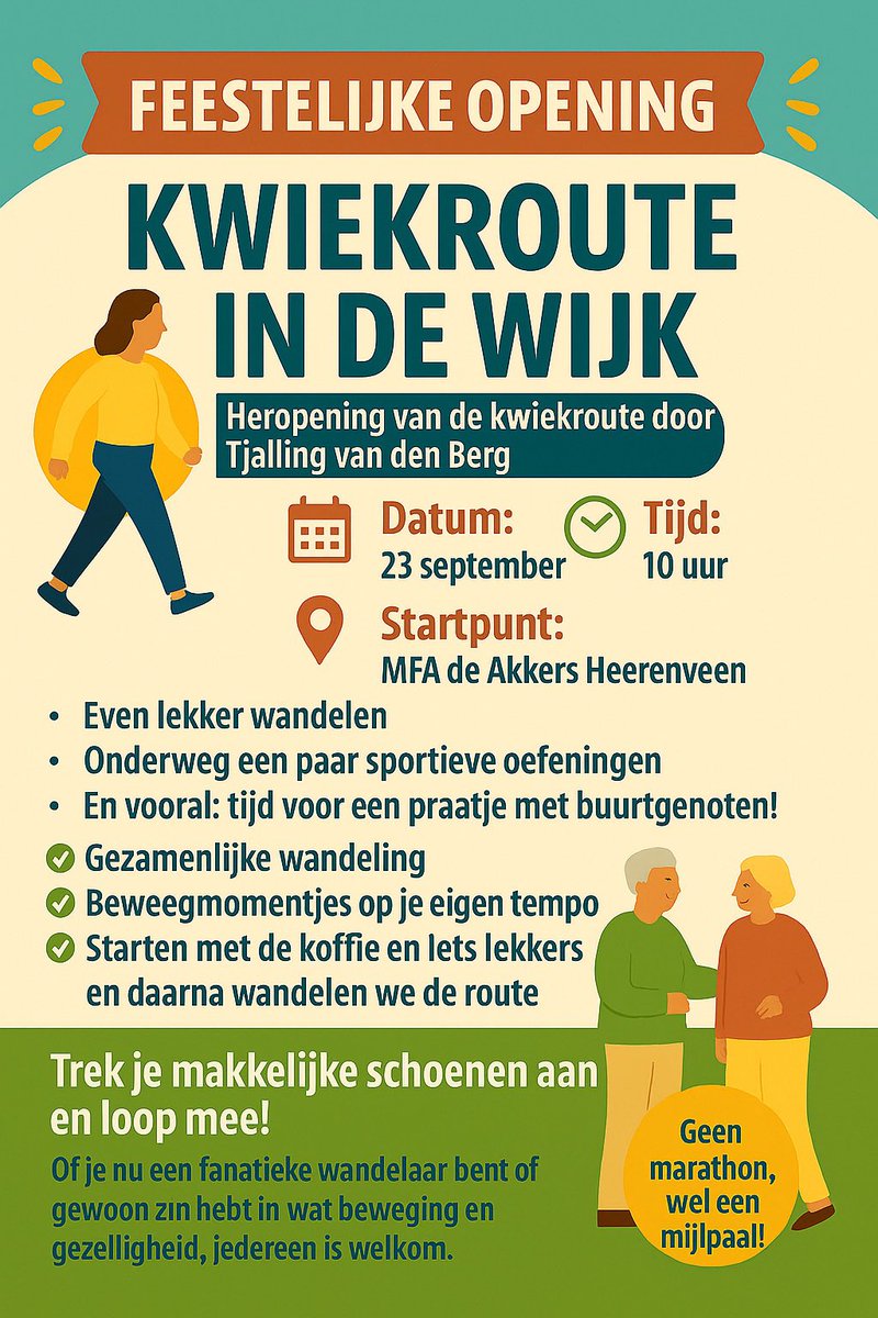 Op naar elke dag fysiek-mentaal -sociaal gezonder worden. Friesland de gezondste provincie maken. Net stinne mar rinne. Weer een mooi initiatief in Heerenveen. De Fitte Frisse Fries en Fryslân Bloeit🏃🔝