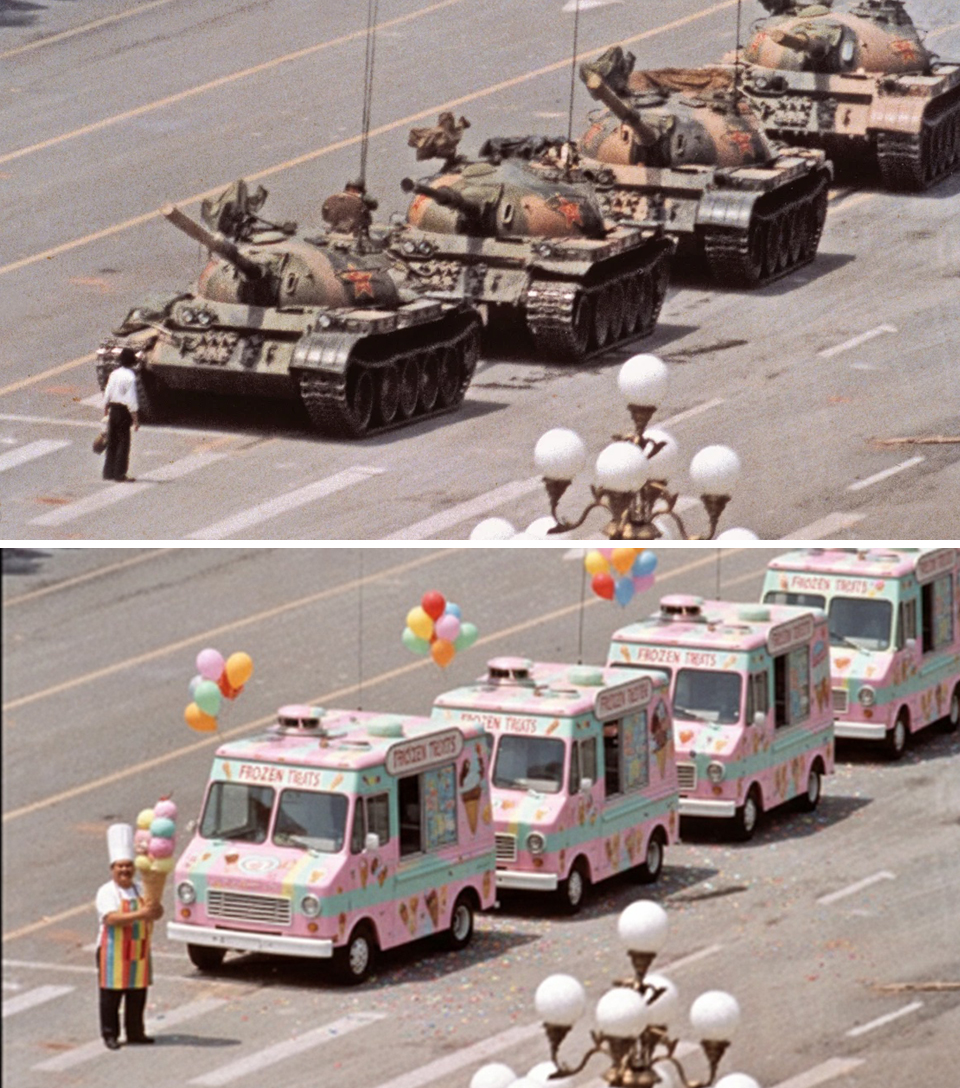 stirmind's tweet image. Tank Man to Ice Cream Man #googlenanobanana #Ai