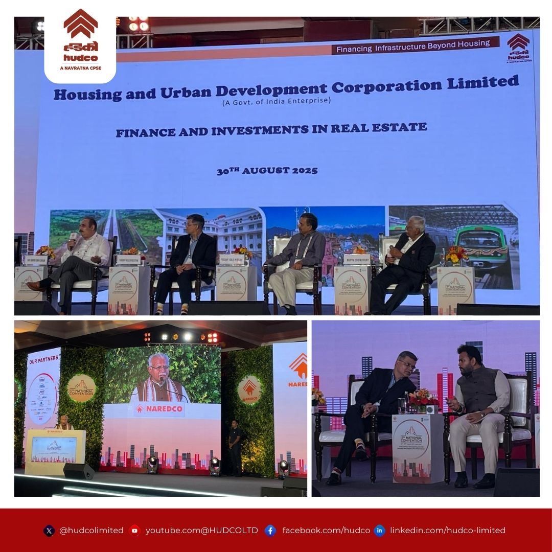 hudcolimited's tweet photo. HUDCO participated in the 17th #NAREDCO National Convention 2025 in New Delhi. 

The event was graced by Shri @mlkhattar (Hon’ble Minister of Housing & Urban Affairs) and Shri @RamMNK (Hon’ble Minister of Civil Aviation). In a panel discussion, Shri @SANJAYKUL31 (CMD HUDCO), addressed the challenges and opportunities in finance and investments in the real estate sector and presented how HUDCO can contribute to realising of GoI’s vision of Viksit Bharat. He also  reiterated HUDCO’s commitment towards innovation and sustainable growth in real estate.

@MoHUA_India @Secretary_MoHUA @tokhansahu_bjp @RBI @NaredcoNational

#RealEstate #UrbanDevelopment #HousingForAll #SustainableCities