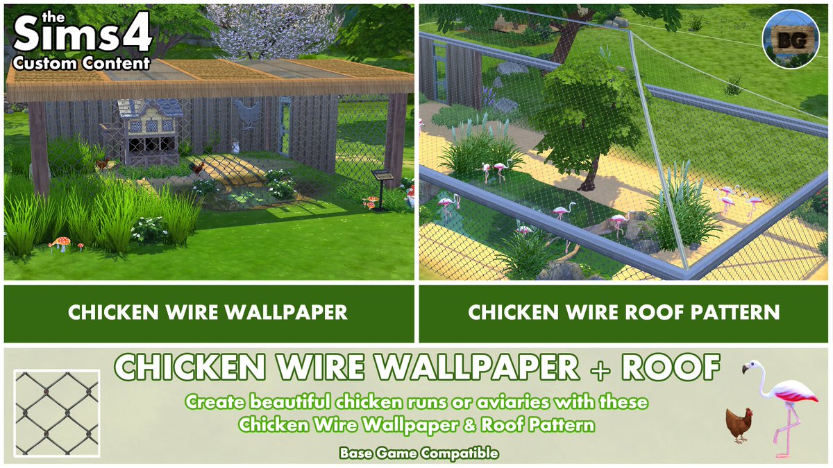 🎉Chicken Wire - Wallpaper &amp; Roof Pattern🎉
Create beautiful chicken runs and aviaries with these two mods!
For more info, take a look at this Patreon post(link for wallpaper in that post):
patreon.com/posts/chicken-…
#TheSims4 #Sims4 #TheSims4Mods #TheSims4CustomContent #TheSims4CC