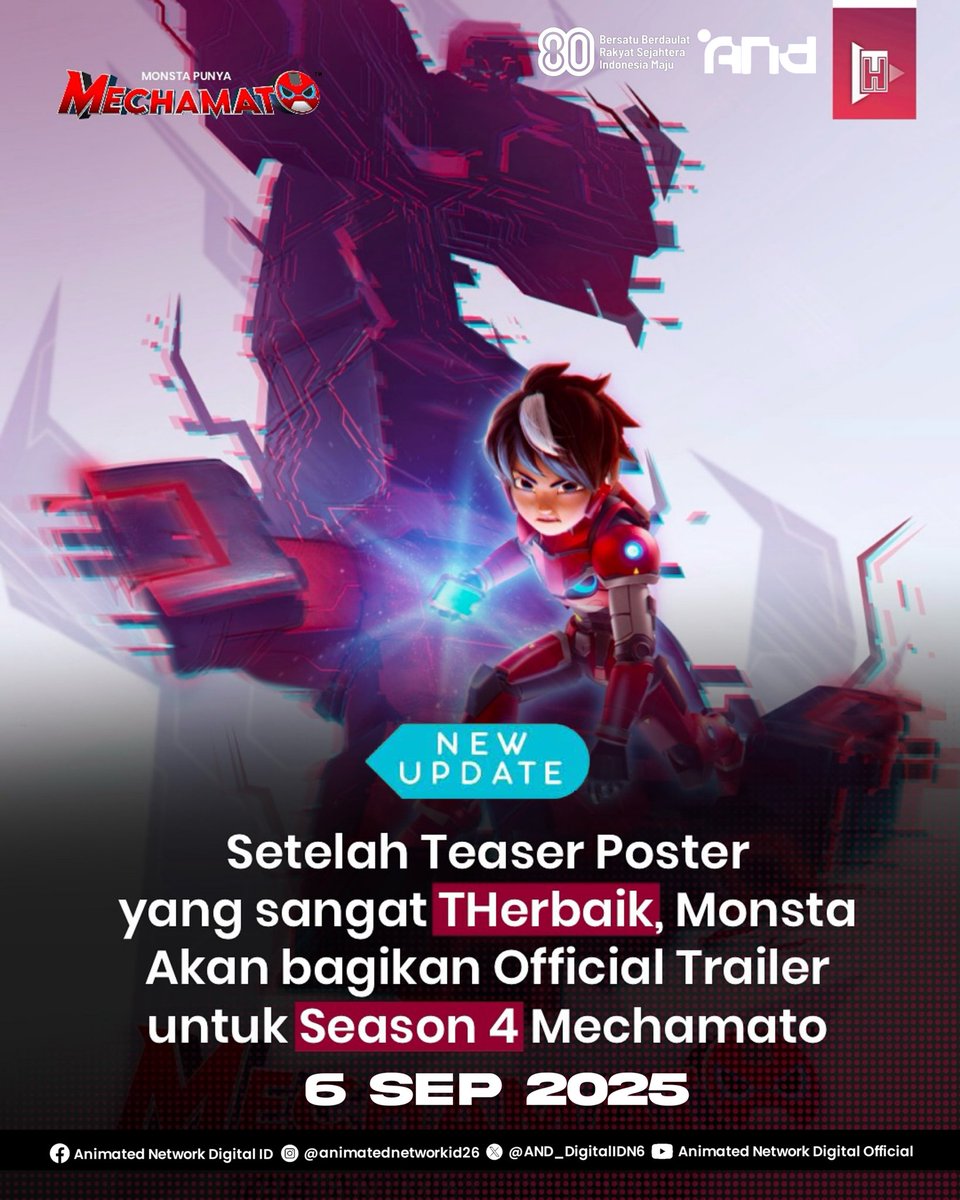 AND_DigitalIDN6's tweet image. Monsta sudah rilis Teaser Poster yang menurut TH sudah sangat THerbaik,

Monsta meramaikan Ikuti Trailer Mechamato Season 4, Dan sekarang target itu sudah tercapai, Kemungkinan Monsta akan merilis Trailer ini pada Sabtu ini.

#Monsta #ANDID #AnimatedNetworkDigitalID
#mechamato