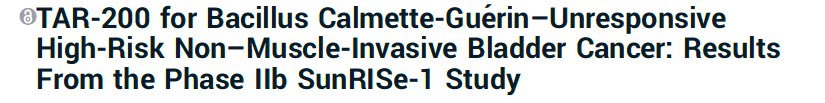 SuNRise-1  (TAR-200 Gemcitabine) in BCG refractory NMIBC) online <a href="/JCO_ASCO/">Journal of Clinical Oncology</a> (IF: 42) ascopubs.org/doi/full/10.12…
👏TAR-200 monotherapy in HG TCC no CIS:DFS 85.3% at 6 m
Approval of #TAR-200 monotherapy will provide an alternative for #NMIBC refractory to #BCG where SOC is #cystectomy