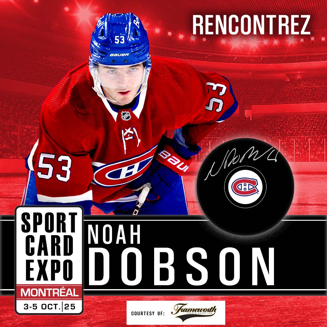 Nous sommes heureux d'annoncer que Noah Dobson des Canadiens de Montréal fera sa toute première apparition à l'Expo Cartes Sports de Montréal ! 🏒
Les billets seront mis en vente le mercredi 3 septembre.
vist.ly/454n3