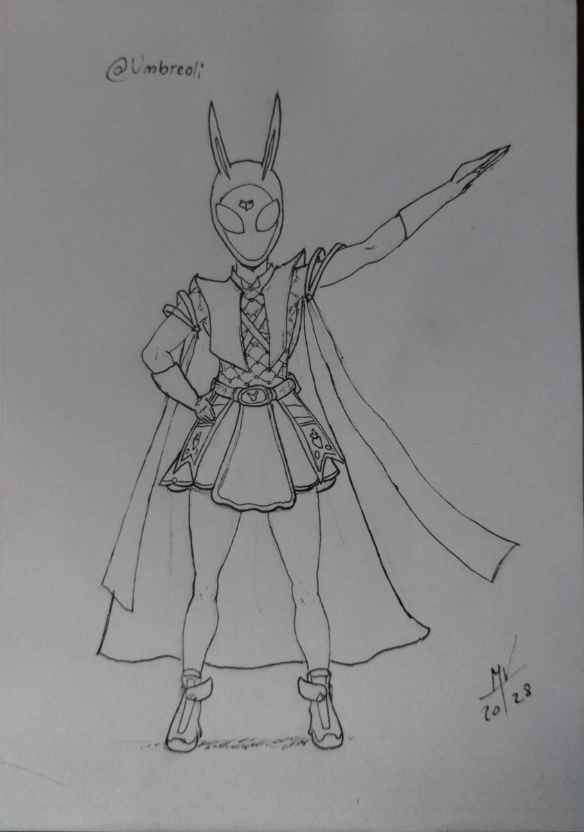 Buenos días, aquí les comparto un dibujo que hice de la vtuber <a href="/Umbreoli/">La woneja ☂️🐰 Vtuber</a> con traje de kamen rider, hasta le puse el kanji de "conejo" al lado y una pose que iguale al kanji.
Está con y sin color y filtros, ojalá les guste y tengan un lindo día. 🏙️🙌💯😁👍
#Woneart