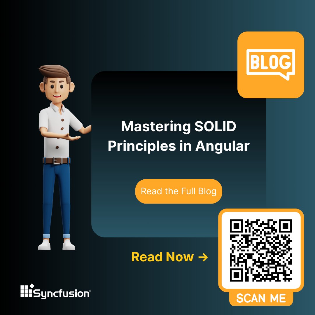 Syncfusion's tweet image. Applying SOLID principles in Angular leads to scalable, maintainable, and testable applications. These design patterns help teams build clean code that lasts.
#Angular #SOLIDPrinciples #FrontendArchitecture
(8/8)
