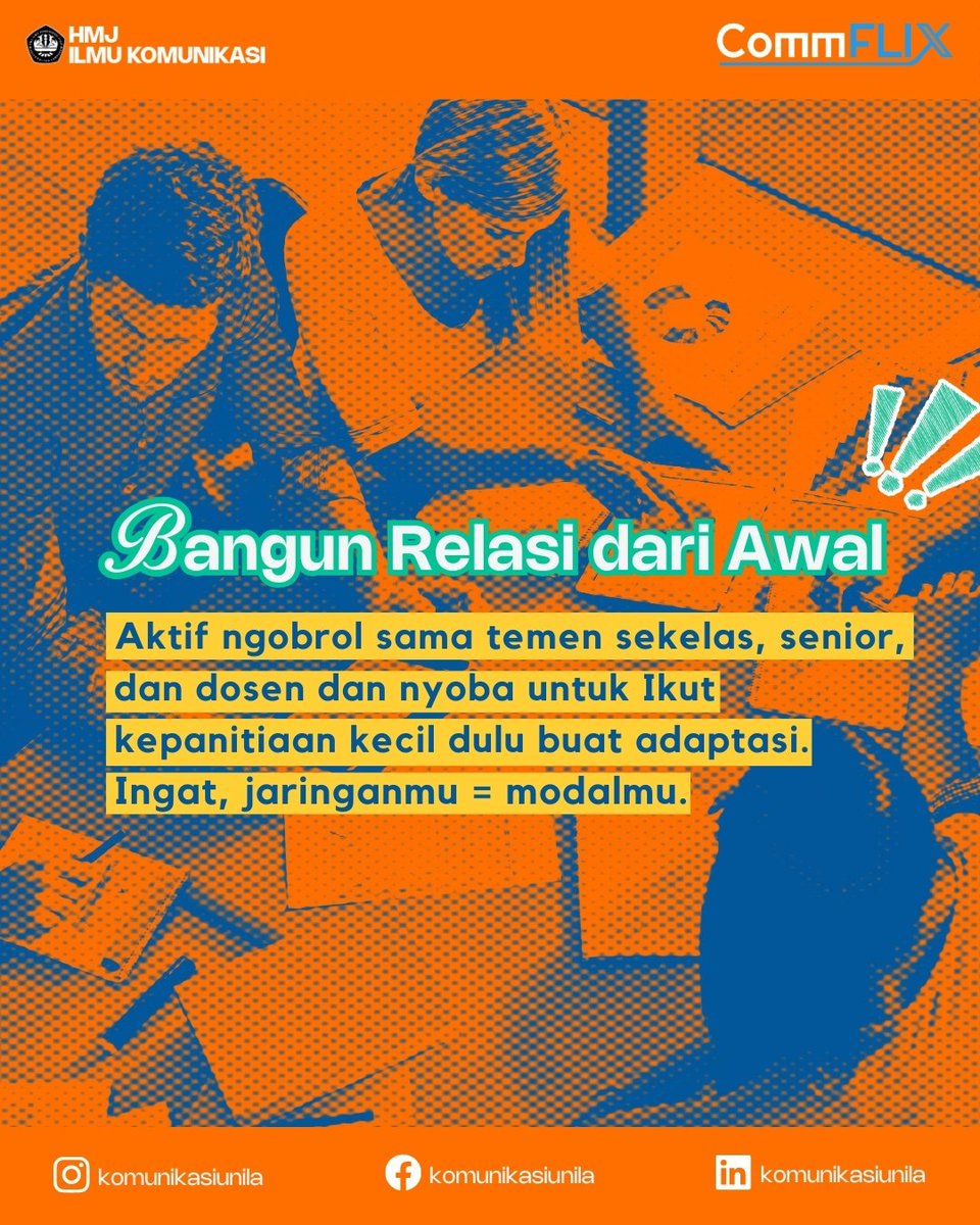 komunikasiunila's tweet image. Halo Commers mungil! a.k.a maba Ilmu Komunikasi 👀.
Selamat datang di dunia baru yang penuh cerita! biar ga bingung, nih Minkom ada beberapa
life hack kuliah agar perjalanan kuliah kalian makin smooth ~
#CommX #CommFLIXsolution #Communila