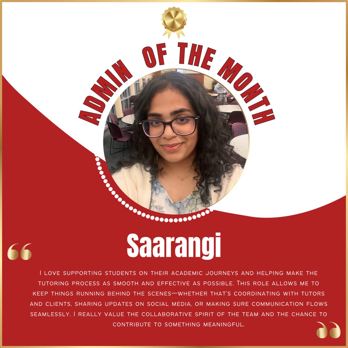 Kscholasticinc's tweet image. Admin of the Month for August goes to Saarangi! 

Thank you so much for your dedication and commitment 🏆✨

#kscholastic #tutors #houstontutor #tutoring #education #tutoringservices #sattutor #finalexam #employeeofthemonth