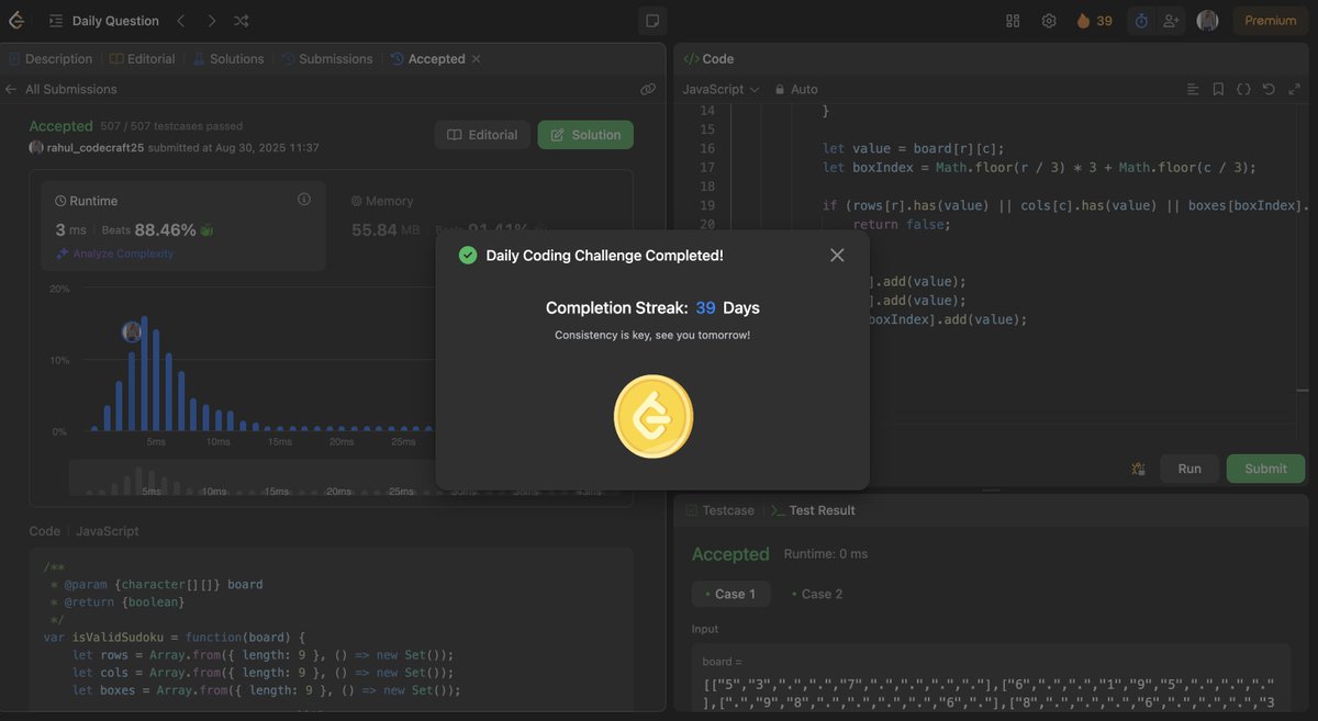 rahuls25398's tweet image. Day 50 of #100DaysOfCode
🔐 Finished backend auth + secure schema validation
🧩 Cracked LeetCode QOTD: Valid Sudoku
Halfway there 💯 The grind is real, the growth is too 💪
Small wins daily → big results long term.
On to the next 50! ⚡️
#CodingJourney #BackendDevelopment #DSA