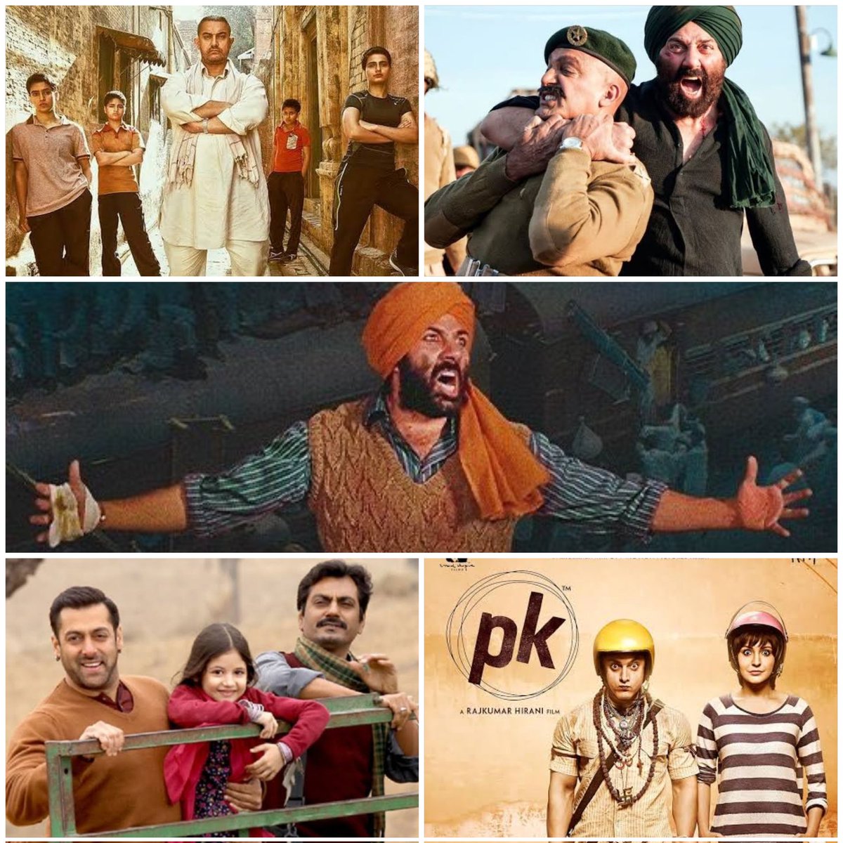 Top 5 Biggest Bollywood Films in terms of Footfalls since 2000: - 

#Gadar : 5.5 cr+ exp 🔥
#Dangal : 3.70 cr
#BajrangiBhaijaan : 3.55 cr
#PK : 3.52 cr
#Gadar2 : 3.45 cr

Sunny Deol ~ #Gadar &amp; #Gadar2
Salman Khan ~ #BajrangiBhaijaan 
Aamir Khan ~ #Dangal &amp; #PK
