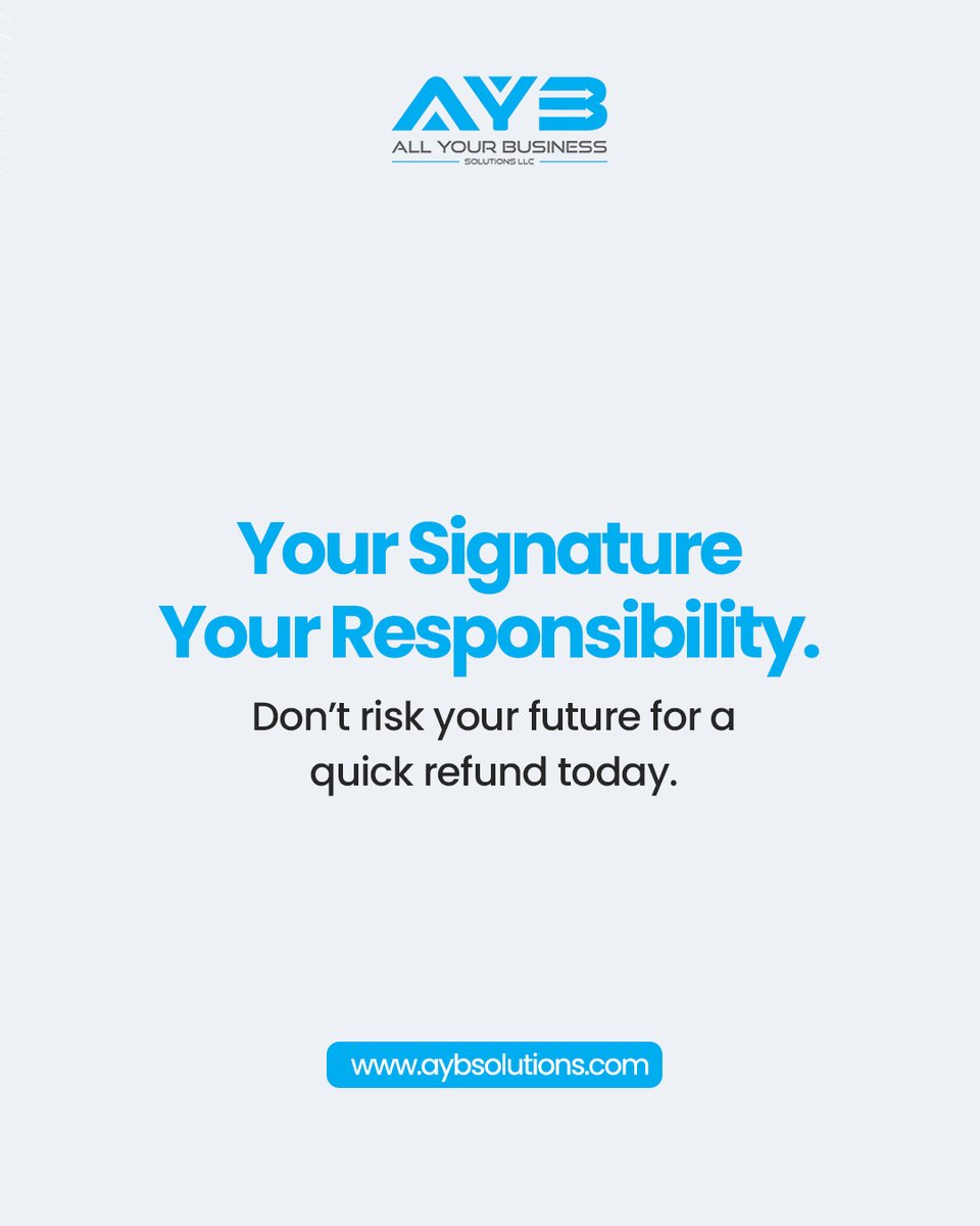 AYBSolutions's tweet image. Tax season can be stressful, but the right approach is key to avoiding costly mistakes. 🚫

Stretching deductions or relying solely on a preparer for a bigger refund can lead to tax fraud, penalties, and audits that far outweigh any refund.

#aybsolutions #taxtips #taxfiling
