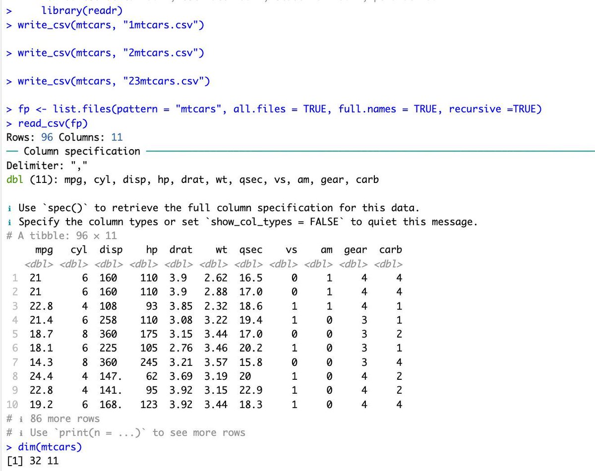 RosanaFerrero's tweet image. 📌 Recordatorio para usuarios de R: read_csv() está vectorizado.

Si pasas un vector de rutas de archivo, leerá todos los archivos y los combinará automáticamente.

No necesitas map() ni bucles para importar múltiples CSV. Menos código, más claridad.🚀

by @randvegan.bsky.social
