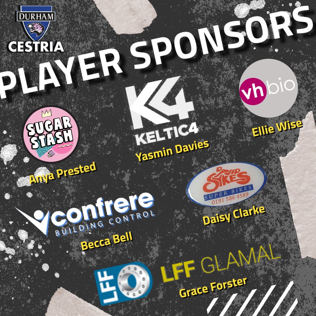 We would like to say a big thank you all of our player sponsors who have generously sponsored Anya, Daisy, Ellie, Becca, Daisy and Grace.

Would you like to sponsor one of our players for the 25/26 season? Email us at cestria.media@gmail.com for more information!

#HearUsRoar
