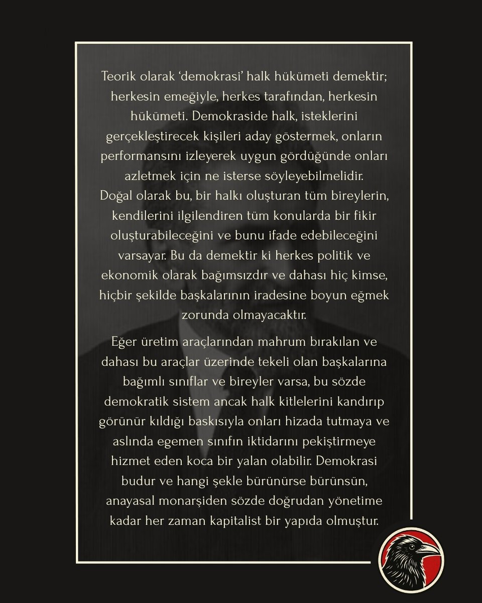 Malatesta'nın 1926'da kaleme aldığı Ne Demokrat Ne Diktatör: Anarşistler adlı eserinden notlar.