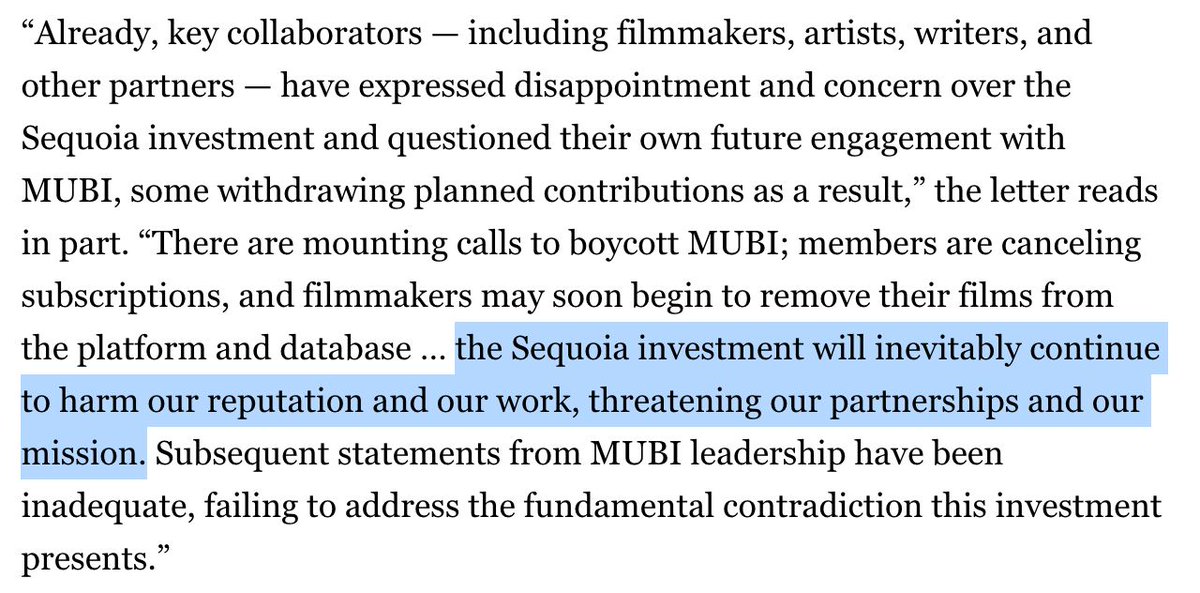 This is unheard of - half of MUBI employees asked the CEO to return Sequoia's money