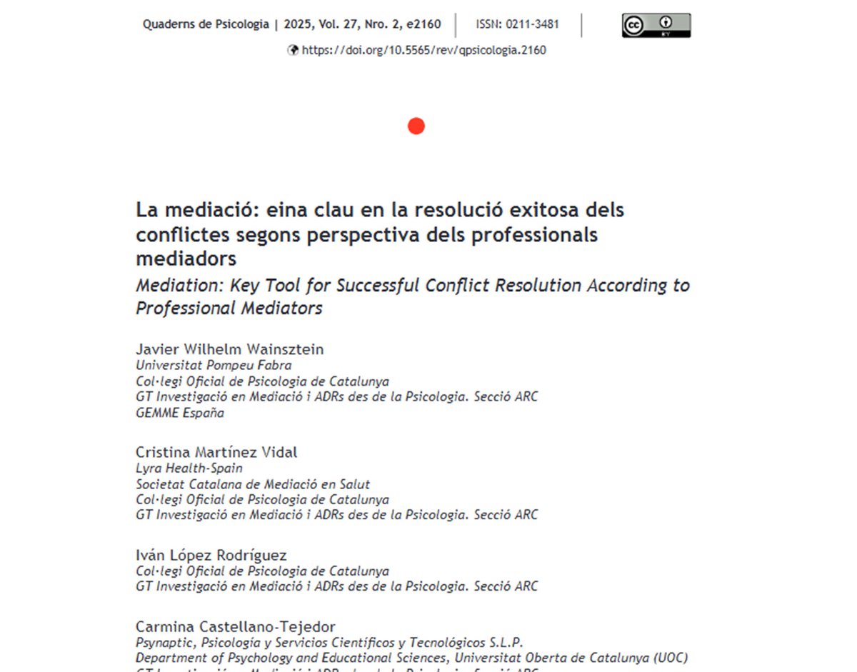 Felicitar als autors d'aquest article que analitzen la perspectiva dels professionals. Una anàlisis molt necessària per anar consolidant coneixement científic.
Enhorabona a tots els autors i autores!
quadernsdepsicologia.cat/article/view/v…